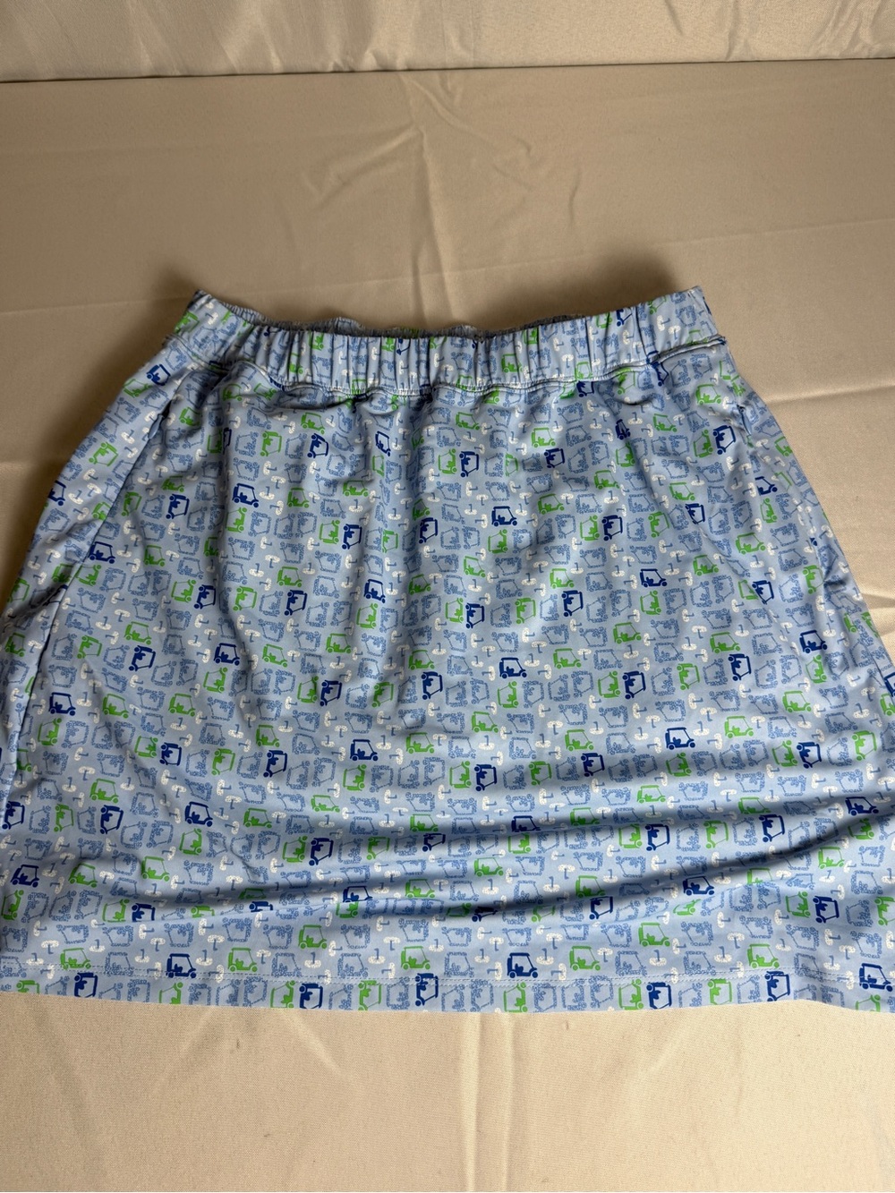 SanSoleil Light Blue Printed Elastic-Waist Golf Skort Zippered Pockets Size L
